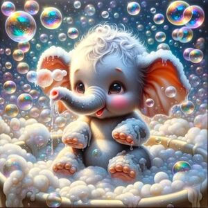 Bubble Bath Elephant DIY 5D Full Round Drill Diamond Painting